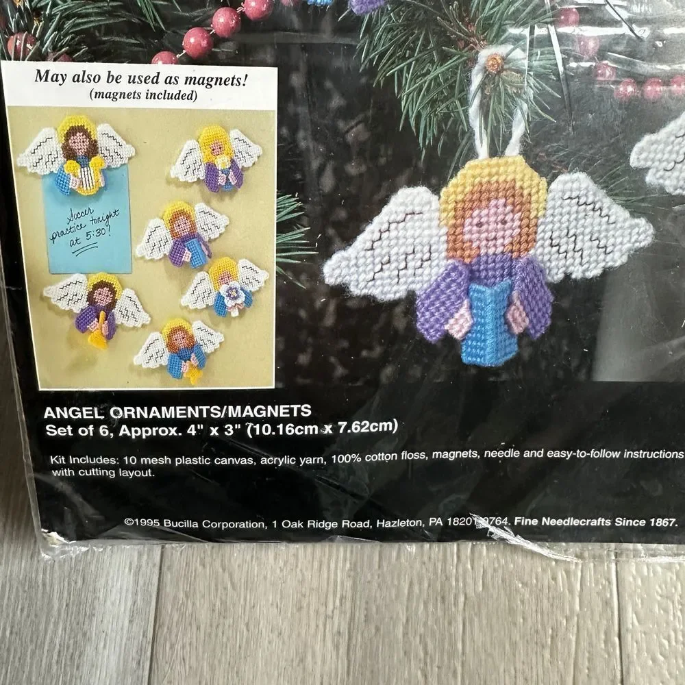 Vintage 1995 Bucilla Plastic Canvas Craft Angels‎ Ornament Magnet Christmas 6159